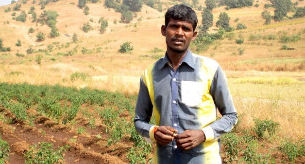 Bhaskar Bhau Somamalik does not migrate any more to Mumbai in search of work. In one rabi season, he earns about Rs 50,000. (Photo by Nidhi Jamwal)