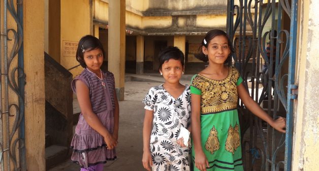 The confident children of Bamuha village in Murshidabad district welcome visitors to their school. (Photo by Chhandosree)