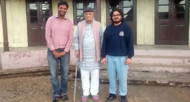 Natwarbhai Thakkar (center) with visitors at the Gandhi Ashram in Chuchuyimlang village in Nagaland. (Photo by Ajit Kanitkar)