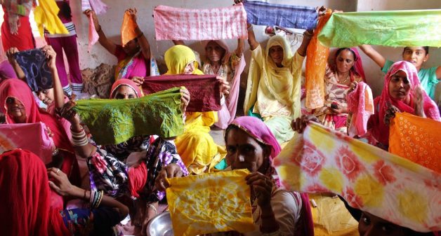 Women of Nosariya village in Rajasthan at a workshop to learn the art of tie and dye. (Photo by Jigyasa Mishra)