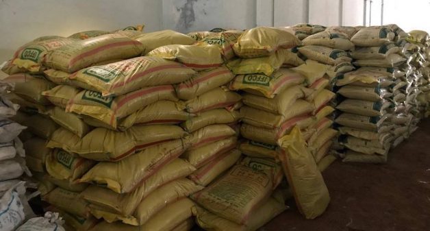 Fertilizer bags stacked in a warehouse in Andhra Pradesh. (Photo by Bikalp Chamola)