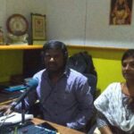 Sunil and Nagamani at the Sarathi Jhalak radio station during a program. (Photo by Sudha Narasimhachar)