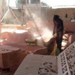 Without any effective investment in dust control mechanisms, lethal dust spreads freely around laborers in Pindwara’s stone-carving factories, where work is performed for temples (Photo by Yuvraj Dhir)