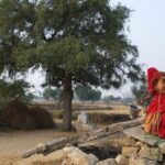 Pulling water from a well without the safety of a wheel and pulley is common across India’s villages (Photo by Knut-Erik Halle)