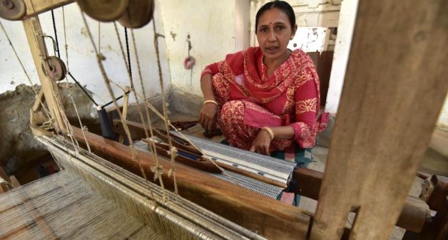 Revival of handloom has provided traditional weavers like Jaishree Habubhai of Adhoi village better livelihood (Photo by Ashish Kothari)