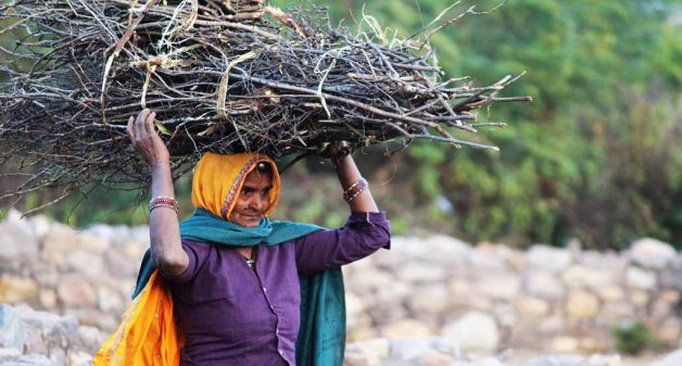 woman carrying bundle of sticks